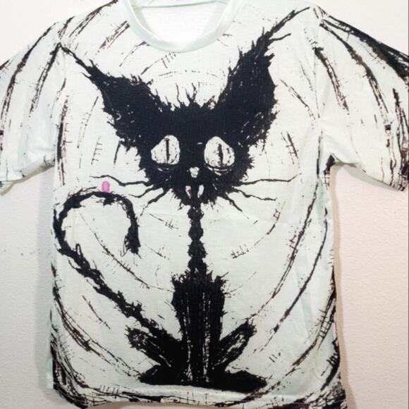 New Crazy cat graphic t-shirt tee M/L - Picture 2 of 3